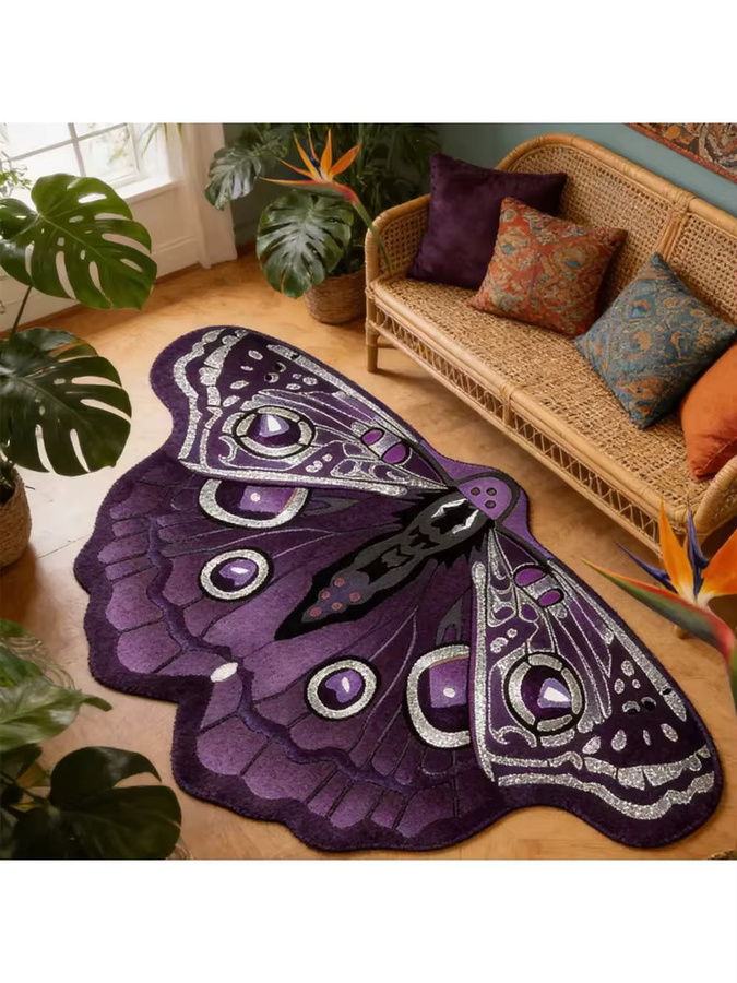 VIKAMA Retro-Schmetterlingsteppich in Lila für Wohnzimmer, Schlafzimmer und Badezimmer - Bild 6