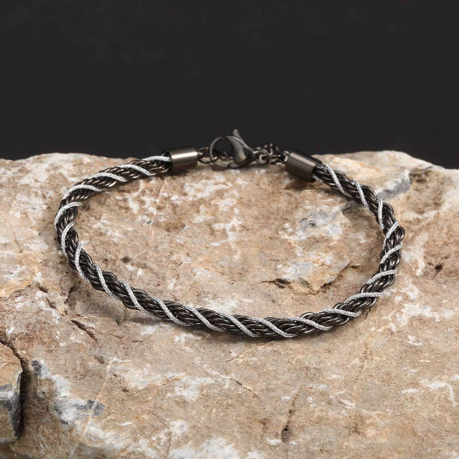 Vnox Armband, Edelstahl, Schwarz Silber Farbe, Twisted Rope, Unisex - Bild 5