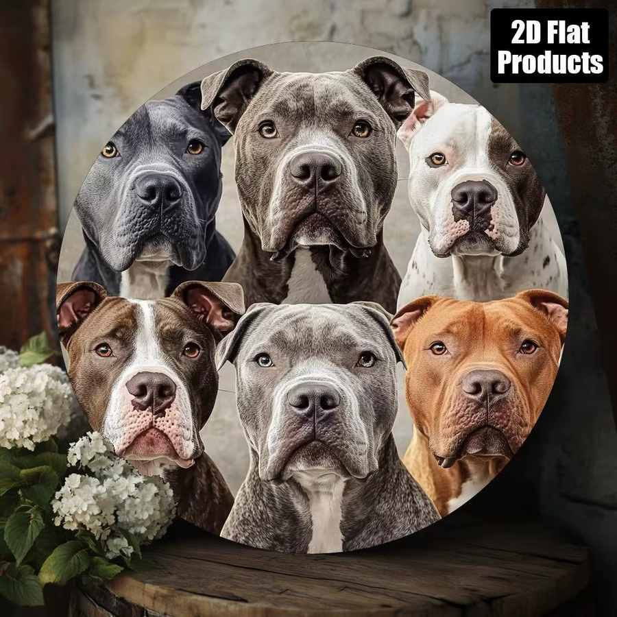 Potdemiel American Pit Bull Terrier Rundes Aluminium-Wandkunstschild im Vintage-Stil, Mehrfarbig, Durchmesser: 20,3 cm - Bild 6