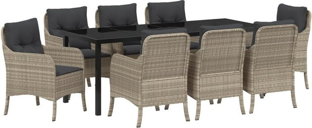 vidaXL 9-teiliges Garten-Ess-Set aus Poly-Rattan in Hellgrau-Anthrazit mit Kissen für Garten, Terrasse und Balkon - Bild 1