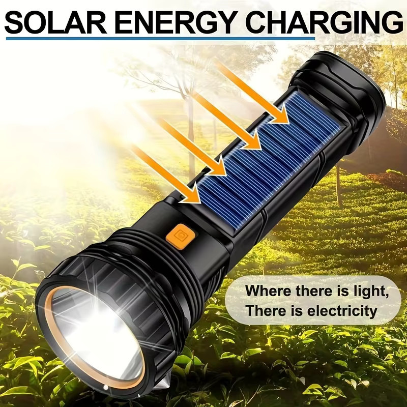 Mikenoon Multifunktions Solar LED Taschenlampe in Schwarz für Outdoor, Camping und Notfälle - Bild 4