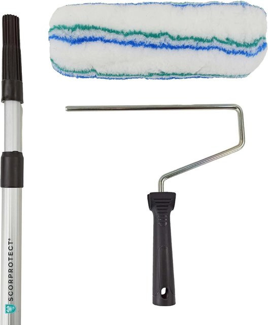 Scorprotect Profi Universal Farbroll Set 3-teilig mit Polyester Farbwalze 25 cm und Alu Teleskopstange in Schwarz - Bild 1