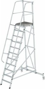 MUNK Aluminium-Plattformleiter fahrbar, einseitig begehbar, 11 Stufen, Silber - Bild 1