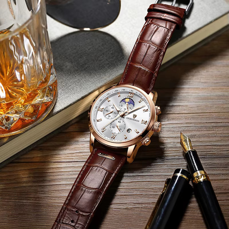 TOP LIGE Armbanduhr Quarz, Leder, Leuchtzeiger, Herren - Bild 3