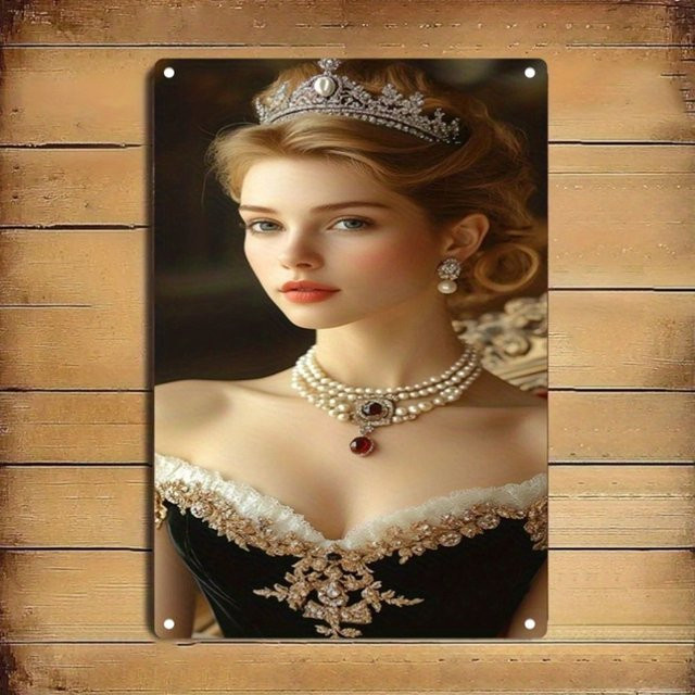 HELLOYOUNG Metall Wandkunst Königin Porträt Krone Vintage Schild, weiß und mehrfarbig, B/H: 30 x 20 cm - Bild 1
