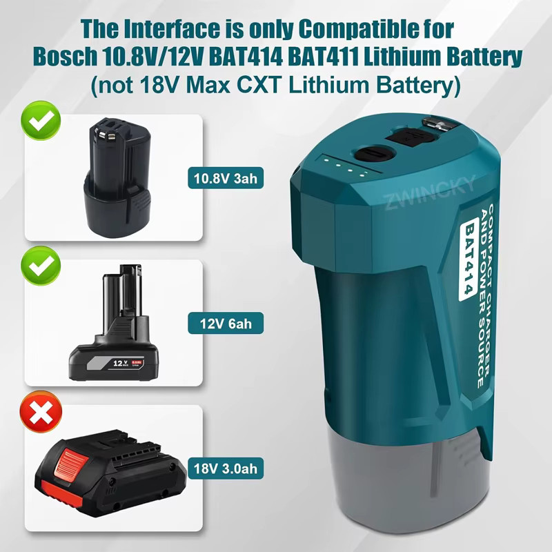 Bosch Akku-Adapter-Ladegerät für 10,8 V und 12 V Li-Ionen-Akkus mit USB-C-Anschluss zur Stromversorgung von beheizten Jacken - Bild 4