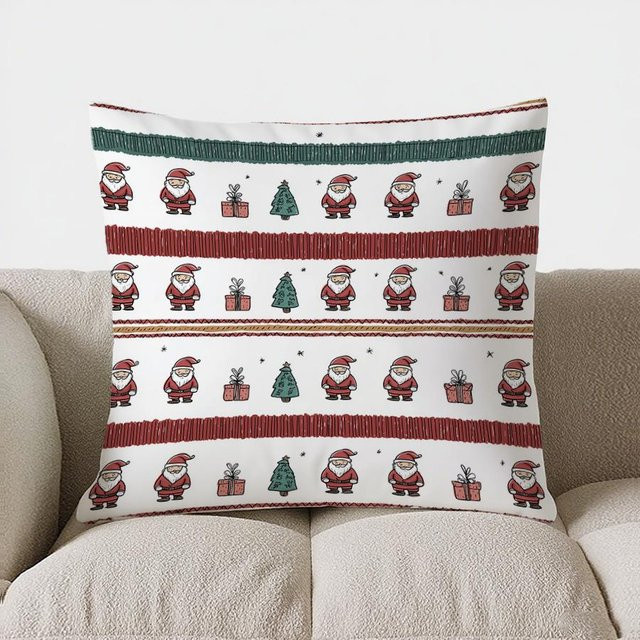 Weihnachtliche Kissenhülle mit Weihnachtsmann und Bäumen aus Plüsch, Multicolor, B/B: 18 x 18 cm - Bild 1