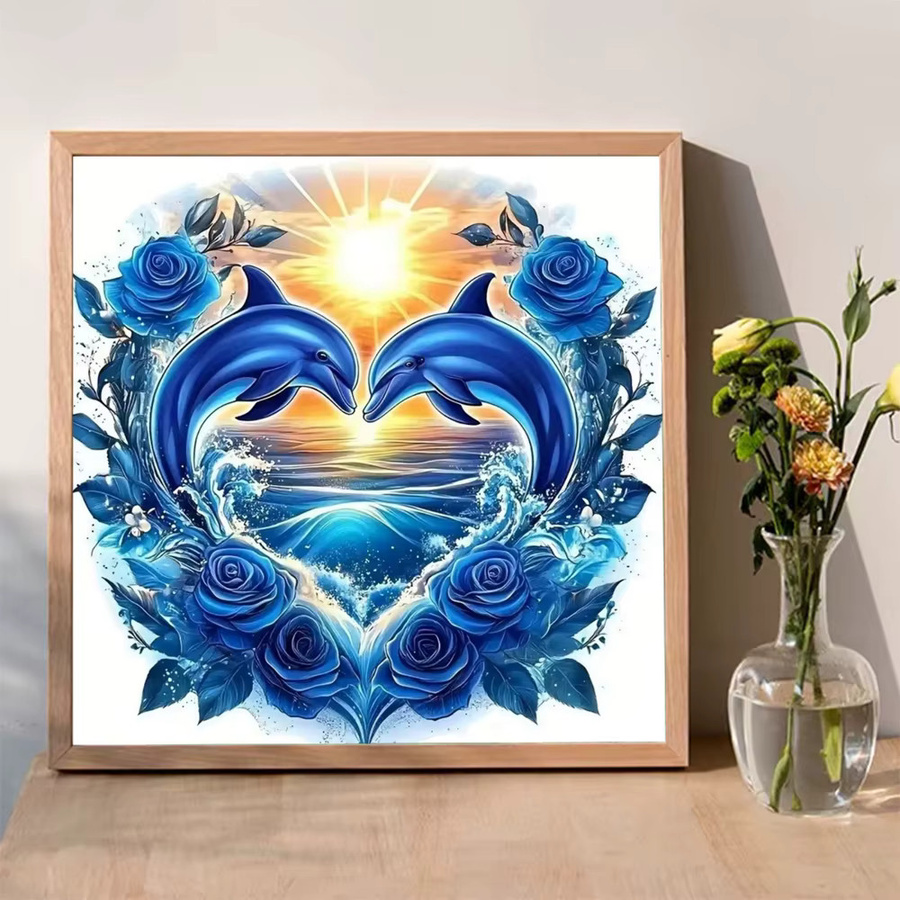 Evershine DIY Diamantmalerei Mosaik Set mit Delphin und Sonnenuntergang, Acryl-Handwerk mit Rosenblumen, Multicolor, B/H: 20 x 20 cm - Bild 3