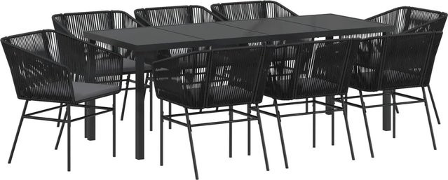 vidaXL 9-teiliges Garten-Esszimmer-Set aus Poly Rattan mit Kissen in Schwarz - Bild 1