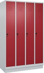 C+P Spind Classic PLUS Garderobenschrank mit 4 Abteilen, Sockel, Farbe Grau/Rot, H x B x T: 195 x 120 x 50 cm, mit Sicherheits-Drehriegel, Garderobenstangen und Trennwand mittig - Bild 1