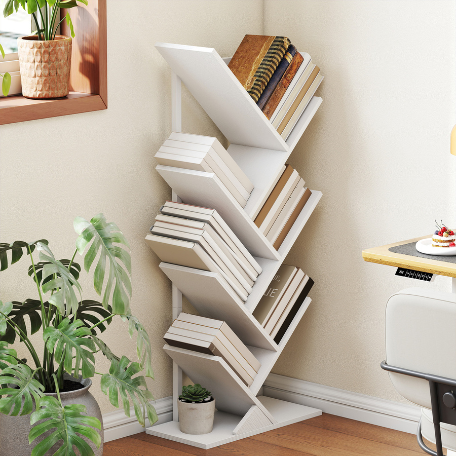 HOMCOM Bücherregal in Baumform mit 7 Ebenen, weißes Standregal mit Metallrahmen für Wohnzimmer, Schlafzimmer und Büro - Bild 2