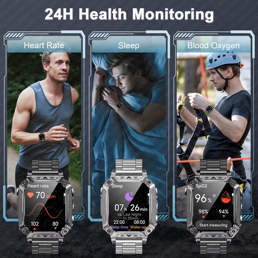 GUHUAVMI Militär-Tank Ultra PRO Sport-Smartwatch für Herren in Schwarz mit GPS, Bluetooth-Anruf, Taschenlampe und 10ATM Wasserdichtigkeit sowie 1400mAh Akku - Bild 4