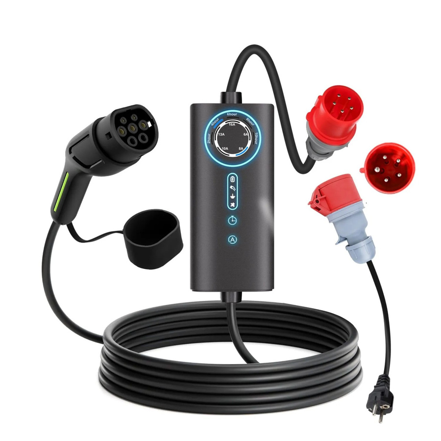 Junsun EV Ladegerät 11kW mit 6m Type 2 Kabel und Adapter, Schwarz, 3-phasig 6-16A - Bild 2