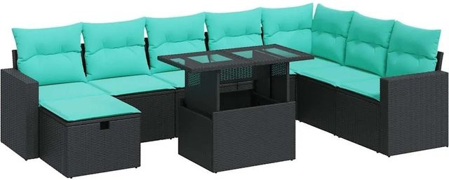 vidaXL 9-teilige Garten-Sofagarnitur aus Poly Rattan und Akazie in Grau und Schwarz - Bild 1