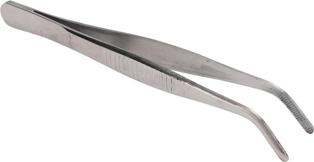 GoolRC Präzisionspinzette aus Edelstahl in Grau mit gebogener Spitze und gezähnter Kante, Länge: 12,5 cm - Bild 1