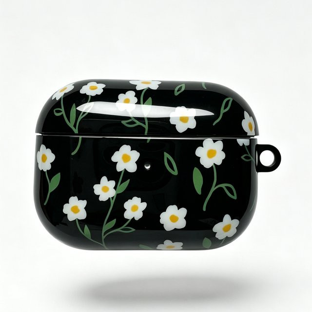 Daisy Flower TPU-Schutzhülle für Apple AirPods 2/3/4 Pro und Pro 2 in glänzend Schwarz - Bild 1