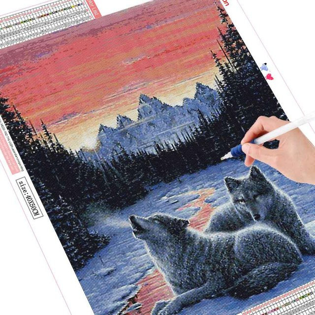 Diamond Painting FIYO Wolf im Winter mit Schnee als Diamantstickerei, Mehrfarbig, B: 50 cm, H: 70 cm - Bild 1