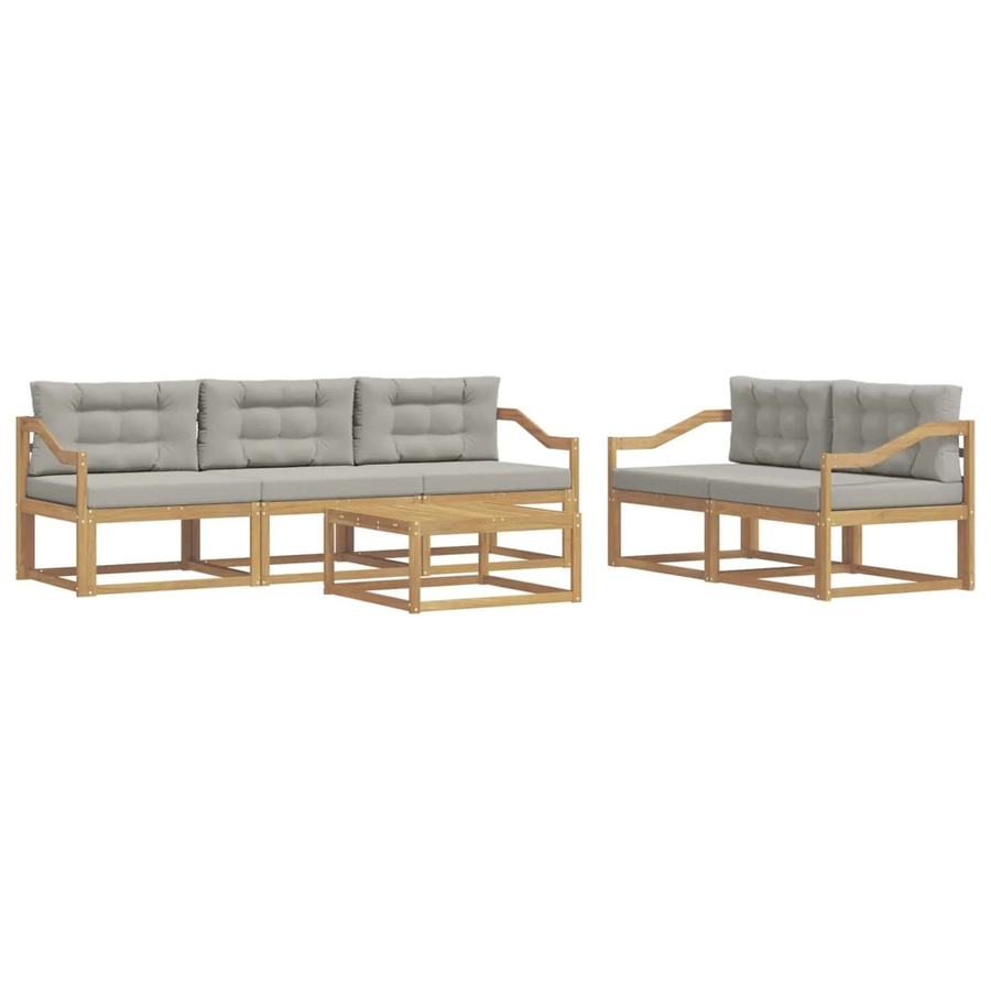 vidaXL Outdoor-Sofagarnitur mit 6 Kissen in Weiß und Hellgrau aus Holz und Polyester - Bild 2