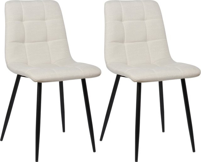 TPFLiving 2er Set Esszimmerstuhl Till aus Samtstoff mit matt schwarzem Metallgestell in Creme und Beige - Bild 1