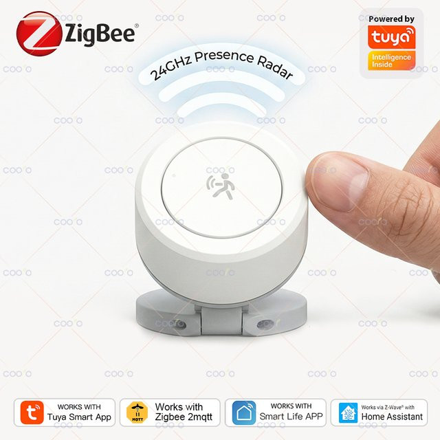Coolo ZigBee 24G Anwesenheitsdetektor mit mmWave-Radar-Bewegungssensorik und magnetischer Halterung in Weiß für Smart Life Tuya Hub und Zigbee2mqtt - Bild 1