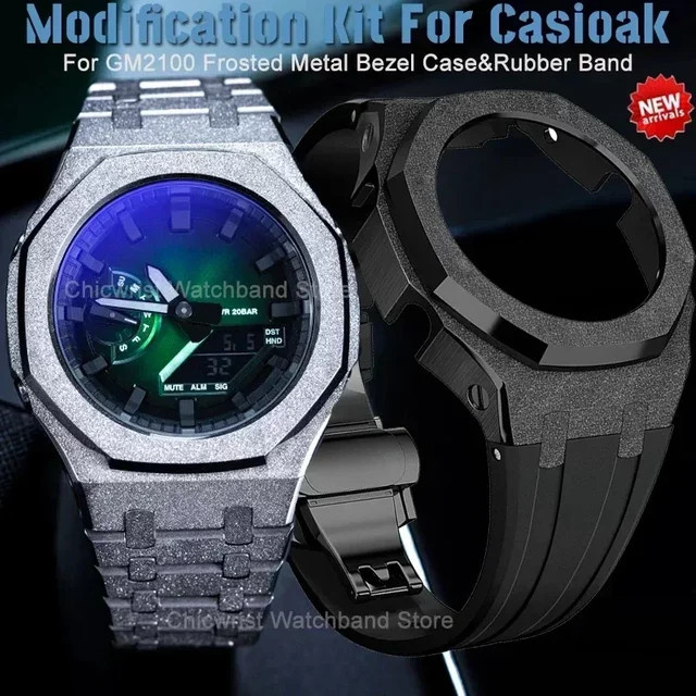 OAKCHARM Mod Kit für Casioak GM2100, Edelstahl Metallgehäuse, Gummiband, Uhrenzubehör - Bild 1