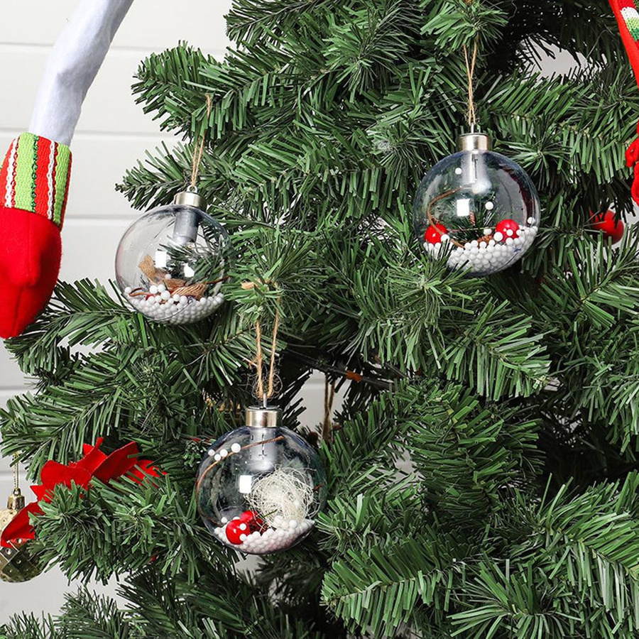 KONNWEI Weihnachtskugeln mit LED-Licht, runde transparente Anhänger aus Jute für deinen Weihnachtsbaumschmuck - Bild 2
