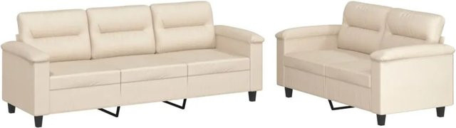 vidaXL 2-teilige Sofagarnitur aus Mikrofasergewebe in Beige mit Kissen und Armlehnen - Bild 1