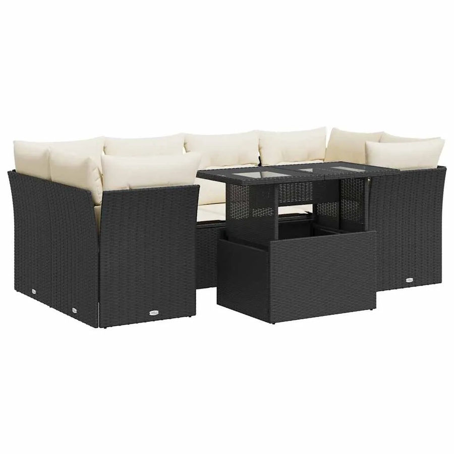 vidaXL 7-teilige Garten-Sofagarnitur aus Poly-Rattan mit Kissen in Schwarz-Creme - Bild 2