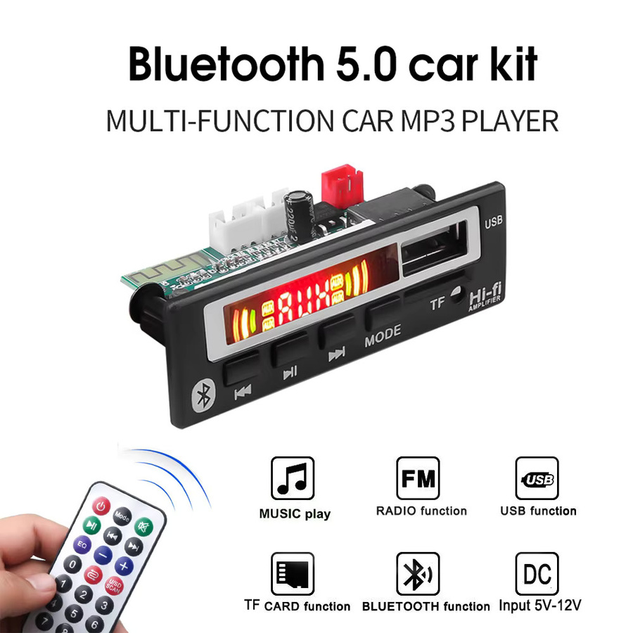 Kebidumei Bluetooth 5.0 Autoradio-Modul mit Farbbildschirm, USB, TF und FM Musik-Player in Schwarz - Bild 2