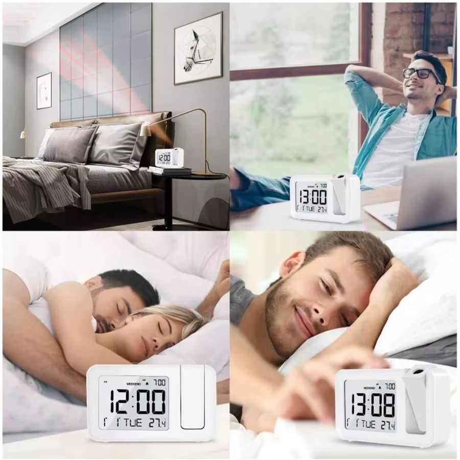 VOCOO Wiederaufladbarer LED Digital Projektionswecker mit Temperaturanzeige in Weiß - Bild 4