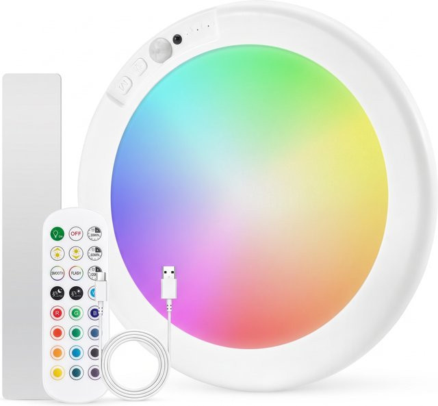 CETANT RGB-Deckenleuchte in Weiß, runde LED-Nachtleuchte mit Bewegungssensor, magnetische Halterung und wiederaufladbarem Akku für Wohnzimmer, Schlafzimmer und Treppenhäuser - Bild 1