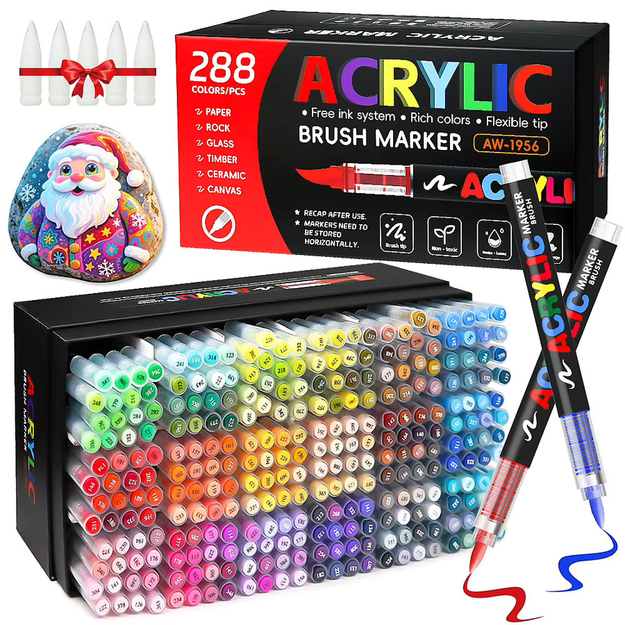 Acryl-Malstift-Set mit Pinselspitzen in Multicolour für Steinmalerei, Holz und Leinwand zum DIY Basteln - Bild 3