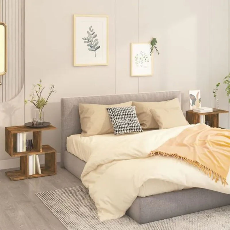 Vidaxl Set aus 2 Nachttischen in Räuchereiche, Modernes Design aus Holzwerkstoff, B/T/H: 50 x 30 x 51,5 cm - Bild 1