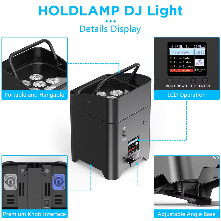U'King 6in1 LED Bühnenlicht Set mit 4 Scheinwerfern, 6x18W RGBAW + UV, DMX, WiFi und Fernbedienung inklusive Tasche für DJ, Bar und Party - Bild 5