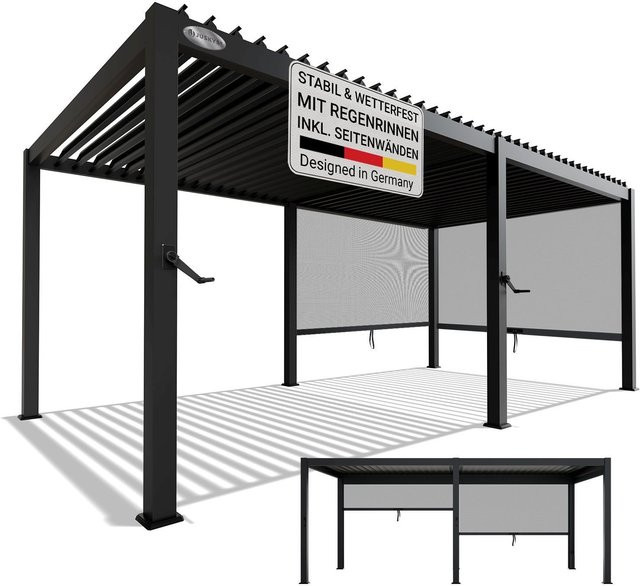 Juskys Lamellendach Tahiti Terrassenüberdachung aus verzinktem Stahl mit 2 Seitenwänden in Anthrazit B: 5,9 m, T: 3 m, H: 3 m - Bild 1