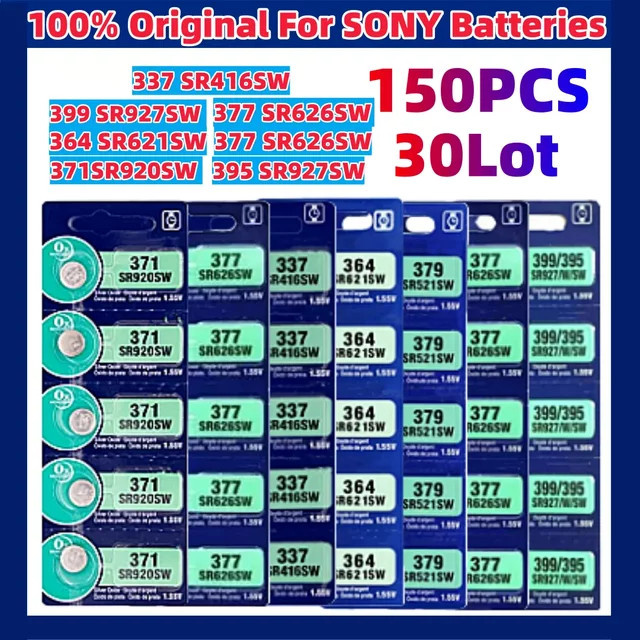 EAEONXE 150er Set Knopfzellen für Sony Uhren in Silber, verschiedene Typen wie SR416SW, SR621SW, SR920SW, SR377, SR626SW, SR521SW, SR379, SR395 und SR399 - Bild 1