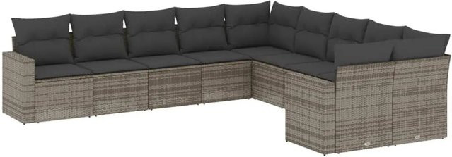 vidaXL 10-teilige Garten-Sofagarnitur in L-Form aus grauem Poly-Rattan mit Kissen und Metallgestell - Bild 1