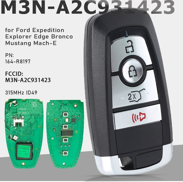 KEYECU Smart Remote Autoschlüssel ID49 315 MHz für Ford Expedition Explorer Edge Bronco Mustang Mach-E, Schwarz - Bild 1
