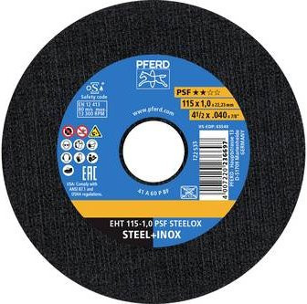 PFERD Trennscheibe EHT 115-1,0 PSF STEELOX Universal für Metall, Schwarz, Durchmesser: 115 mm, 10 Stück - Bild 1