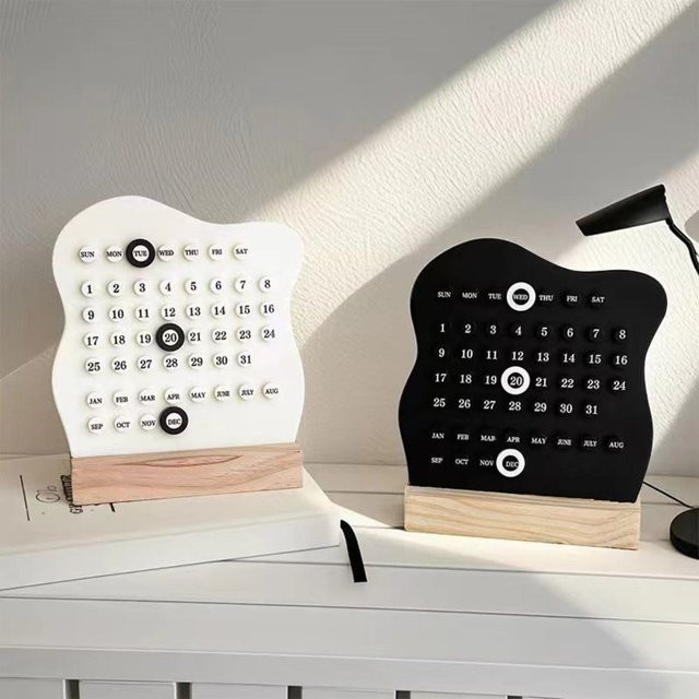 Ewiger Kalender aus Holz in Weiß als Montessori Tischkalender zur Datumsanzeige für dein Heimbüro oder deinen Schreibtisch - Bild 1