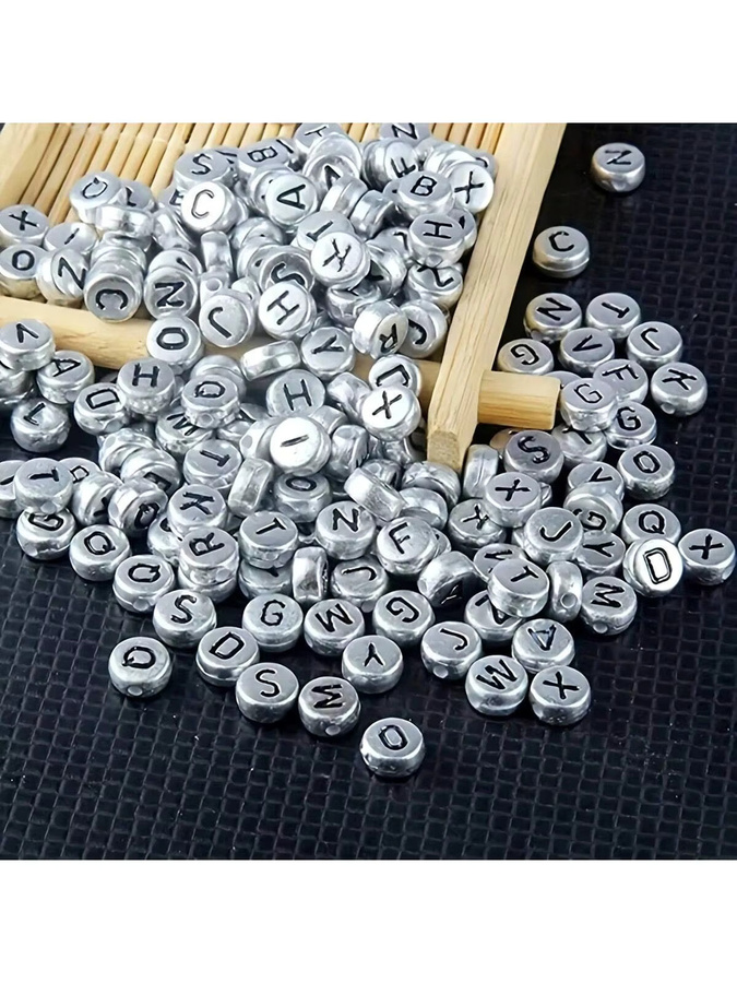QYWCTZ Buchstaben-Acrylperlen, Silberne, Runde, 7*4mm - Bild 2