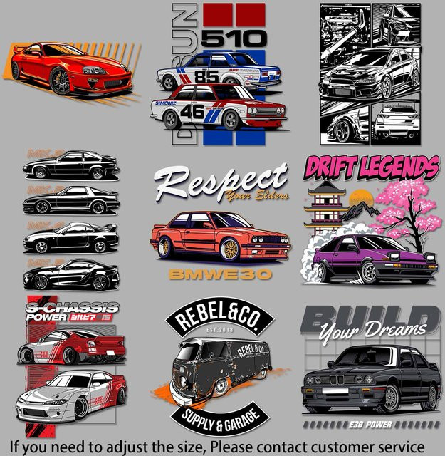 DACHENG COCO Fast Cool Furious Rennwagen im Vintage-Stil, modifizierte Chassis-Autos, Aufbügeltransfers für Kleidung, DIY-Dekoration - Bild 1