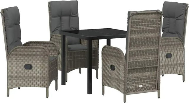 vidaXL Garten Essgruppe aus Poly-Rattan in Grau mit 5-teiligem Set und Kissen - Bild 1