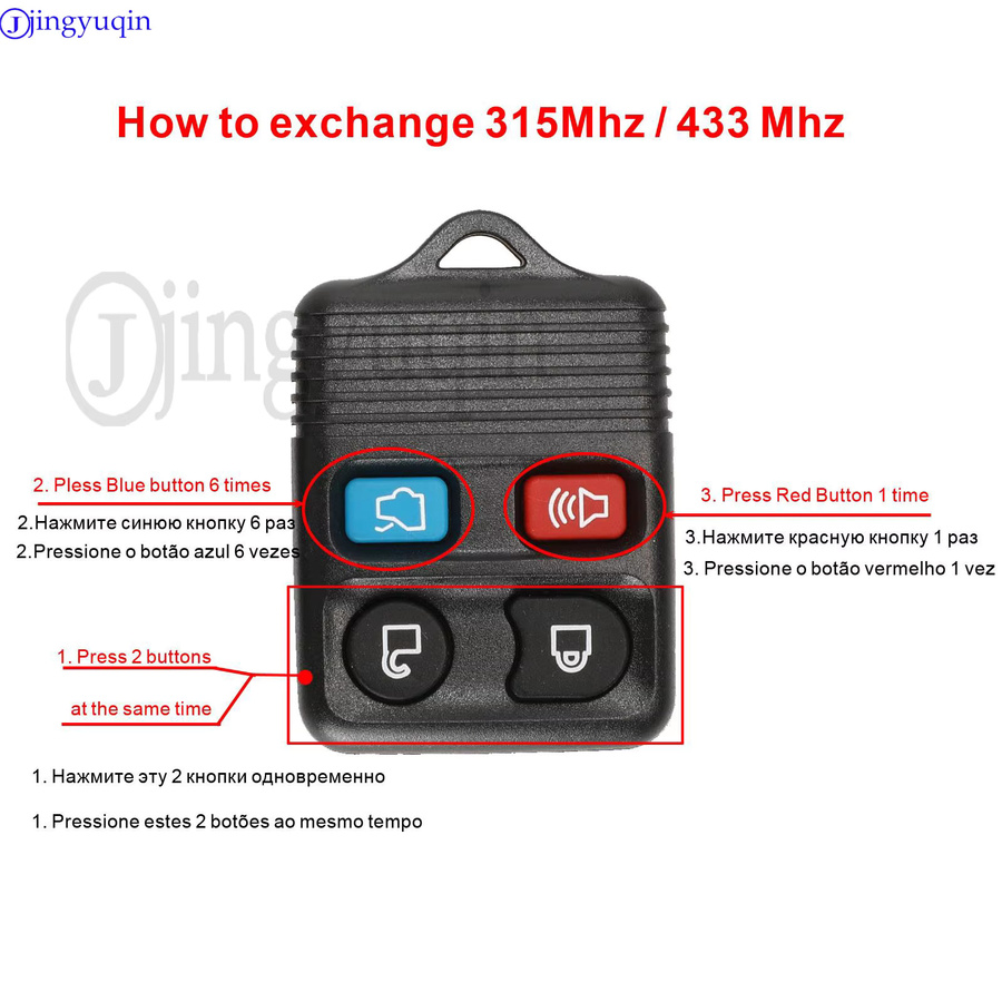 Jingyuqin Ersatzfernbedienung für Ford Edge Escape Explorer Windstar und Mazda Lincoln, 315/433MHz, 2/3/4 Tasten, Schwarz - Bild 3