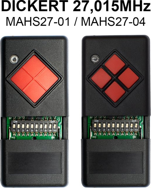 DICKERT Garagenfernbedienung Handsender 27 MHz in Rot und Schwarz (Modell MAHS27-01 MAHS27-04) - Bild 1