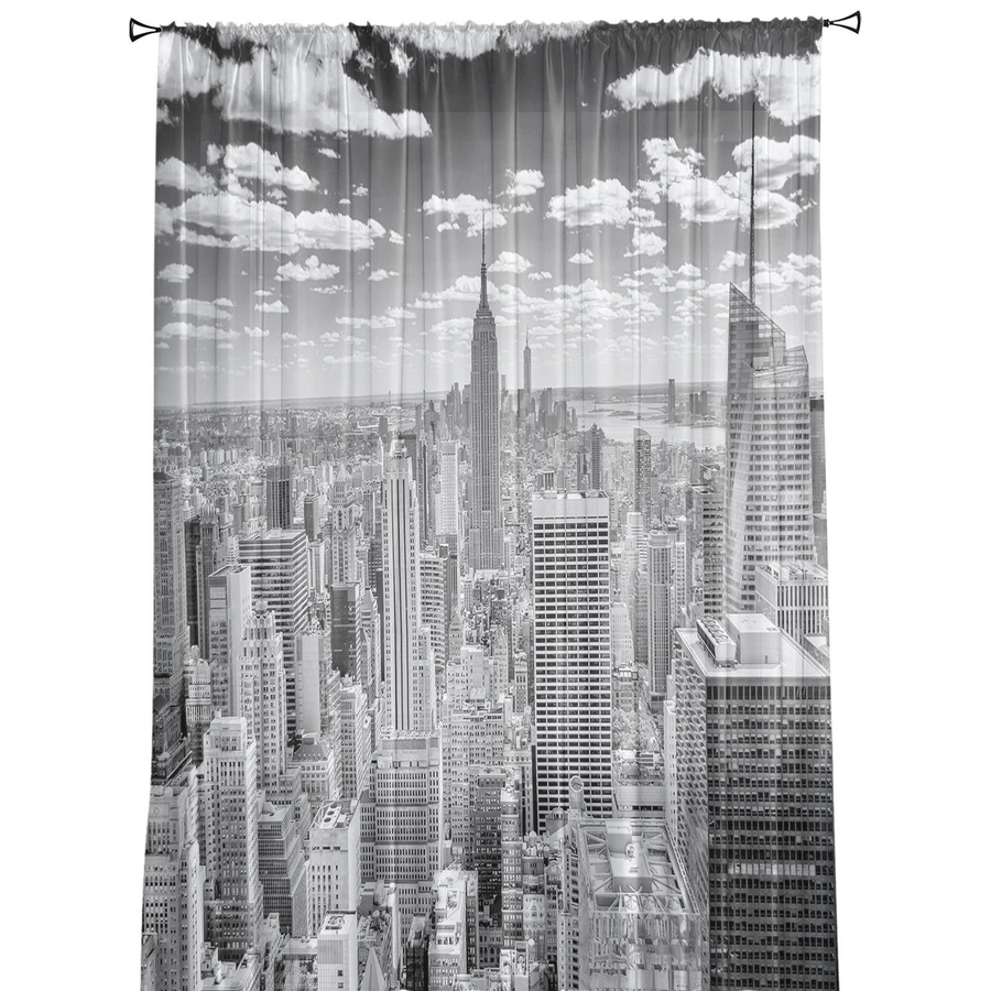 Transparente New York City Landschaft Vorhänge aus Tüll, Voile und Organza in Grau, Breite: 135 cm, Höhe: 115 cm - Bild 3