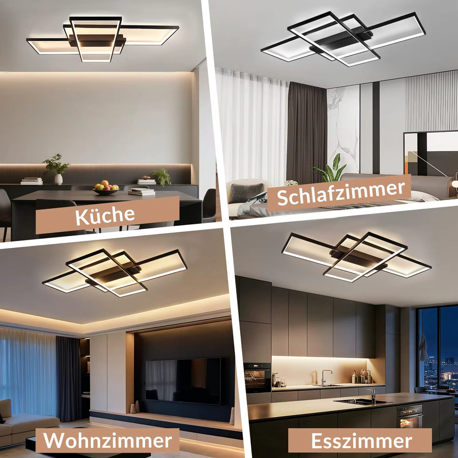Nettlife LED Deckenleuchte in Schwarz mit geometrischem Design aus drei überlappenden Rechtecken, dimmbar, 88W, B/T/H: 100 x 65 cm - Bild 5