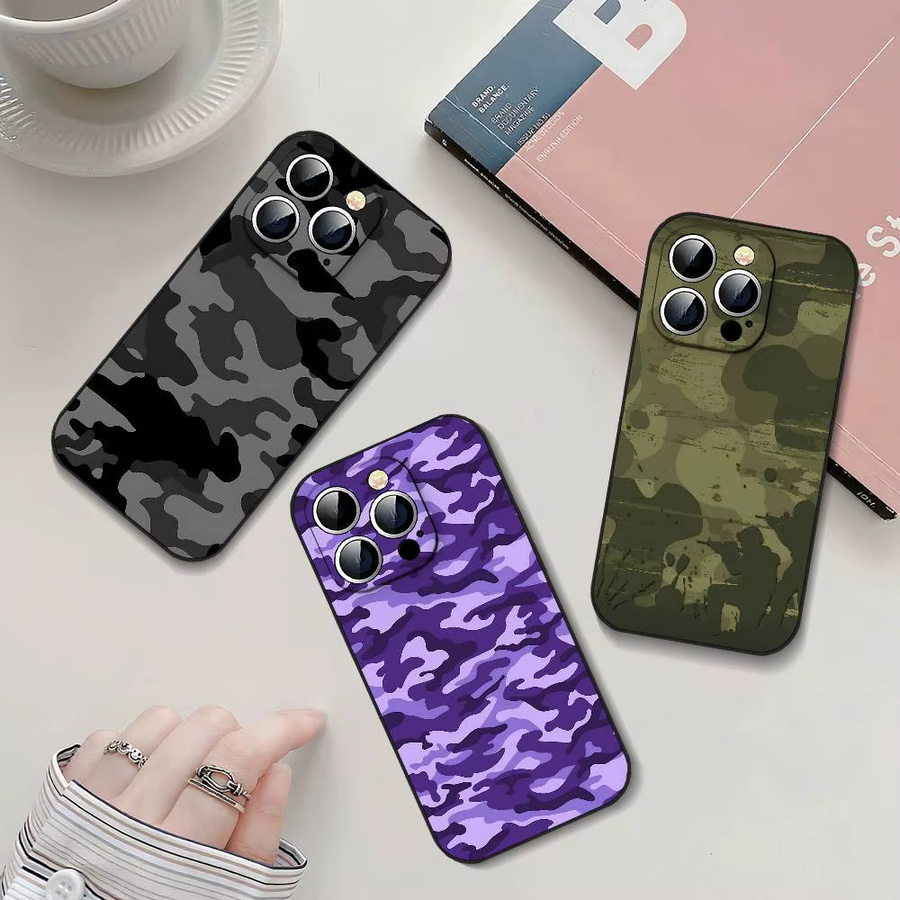 Modische Camouflage-Handyhülle in Schwarz für iPhone 17, 16, 15, 14, 13, 11 Pro Max, Plus, X, XR, XS Max und 13 Mini - Bild 1