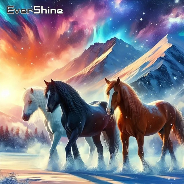 Evershine Kreuzstich-Set Pferd in Winterlandschaft, Multicolour, 30 x 30 cm - Bild 1