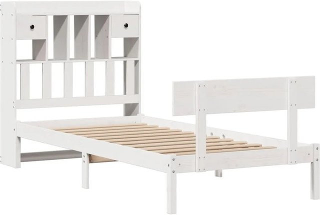 vidaXL Massivholzbett aus Kiefer mit Kopfteil und Regal in Weiß, B/T/H: 90 x 190 cm - Bild 1